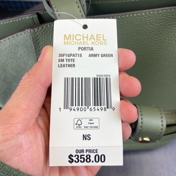 Michael Kors 35F1GPAT1S Portia Small Leather Tote in Army Green - Picture 9 of 9